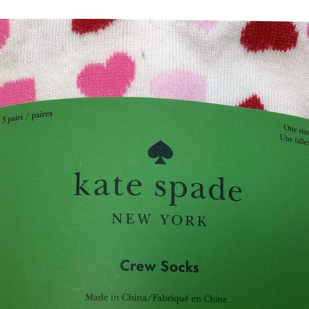 Kate Spade New York “Hearts” 3pk. Crew Socks (NWT) (Shoe Size: 4-10)